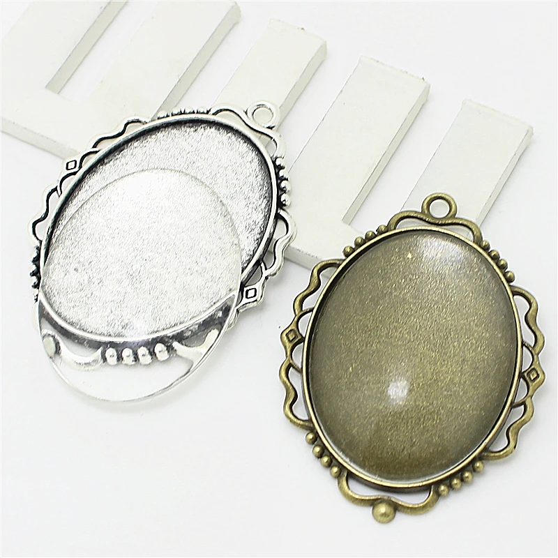 

Sweet Bell 5 set/lot two color Filigree Oval 40*53mm (Fit 30*40mm Dia) Cabochon Pendant Settings+Clear Glass Cabochons 6D1052