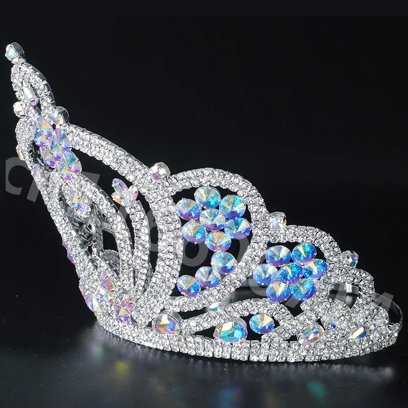 Miss Beauty Pageant Tiara and Crown Clear Crystals Brides Round Prom Party Costumes Wedding Crowns Bridal Hair Accessory Blue