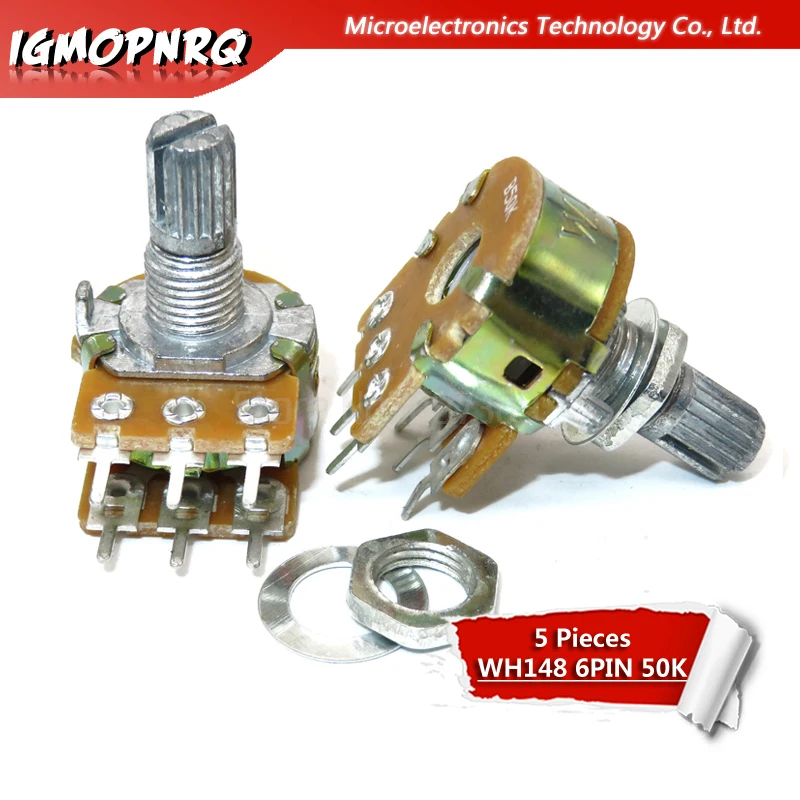 

5pcs WH148 6PIN B50K Dual Stereo Potentiometer 50K Ohm shaft 15mm Pot 50K Ohm R