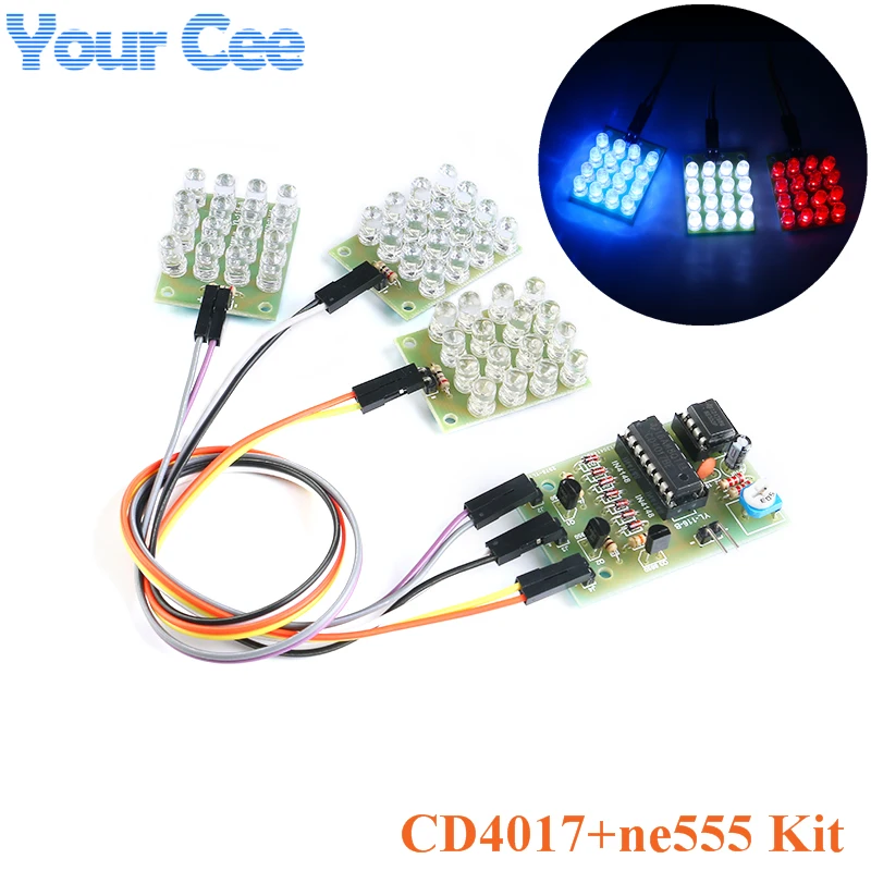 CD4017 + NE555 Flash Light Explosion-flashing LED Suite Self DIY Learning Electronic Kit Strobe Module Production Design