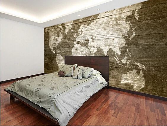 Custom texture wallpaper,World Map on Wood,3D Wallpaper photo for living room bedroom kitchen wall waterproof papel de parede