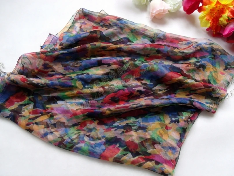 [BYSIFA] Colourful Silk Scarf Women Long Thin 100% Silk Long Scarf 170*105cm Elegant Oversized Size Brand Autumn Winter Scarves