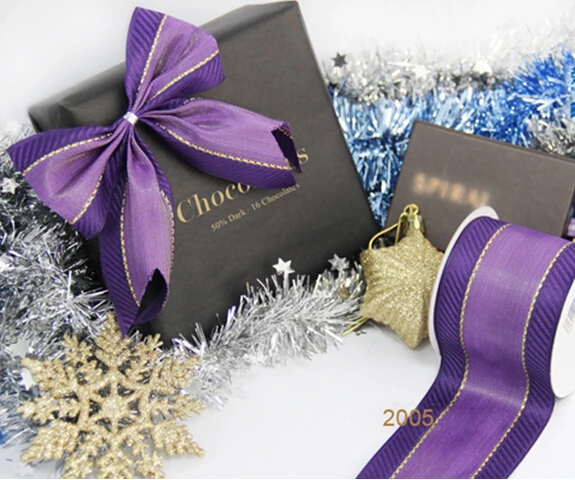 

N2005 63mm Christmas purple satin ribbon gift packaging wired edge ribbon 25yards roll