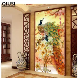 [Super deals]120*65cm Needlework,DIY Cross stitch,Embroidery kit,Gold Fortune peace bird print pattern peacock CrossStitch decor