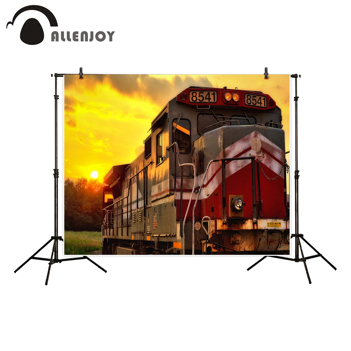 Allenjoy photography backdrop retro british style retro train dusk engine railroad background photocall photo studio printed