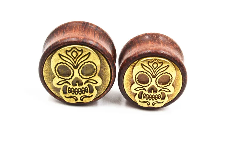 70PCS Free Shippment  Body Jewelry- Skull Head Wood  Ear Plugs Ear Scretcher Tunnle Sets Earlet Gauge  8mm up to 20mm