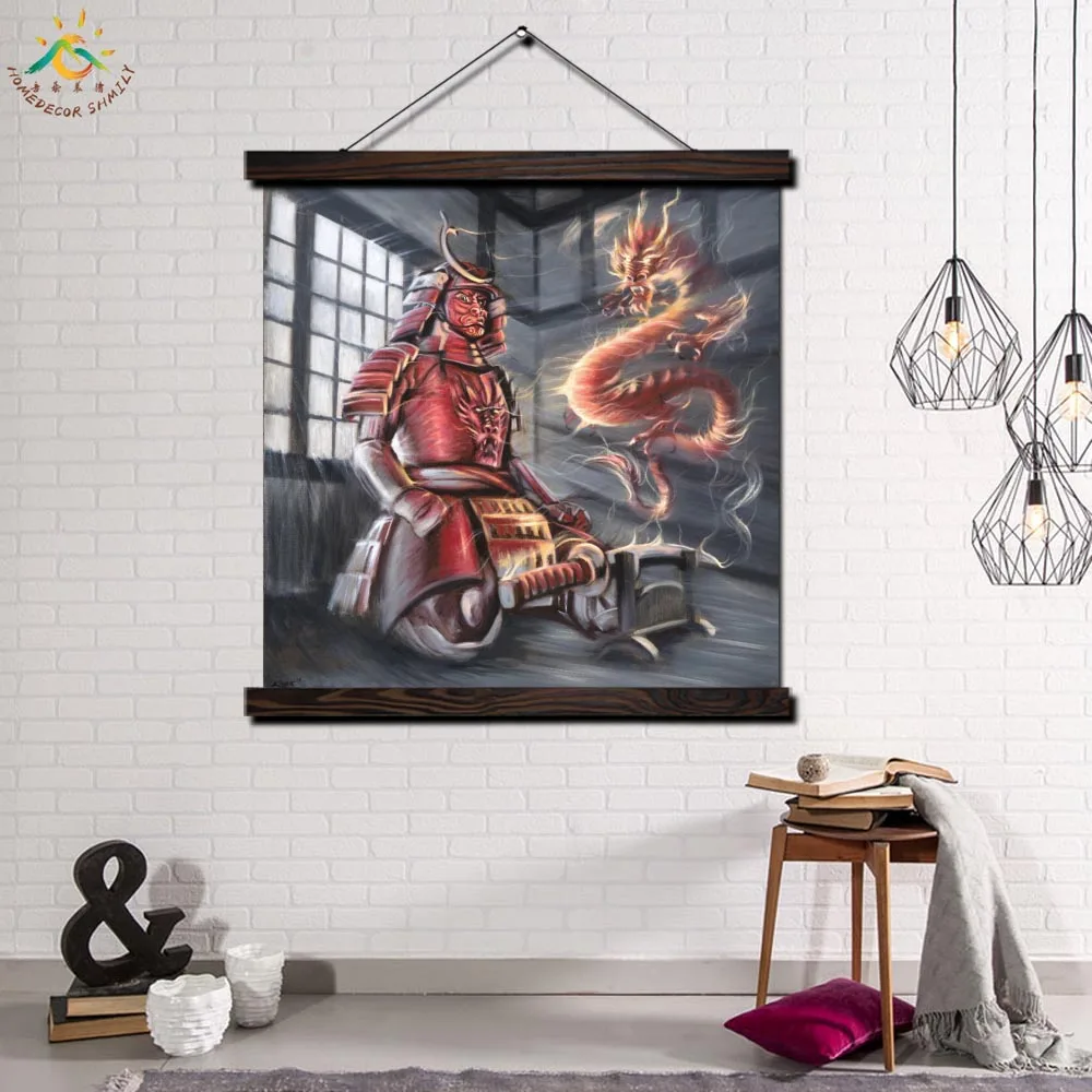 

Dragon and Warrior Framed Scroll Painting Modern Canvas Art Prints Poster Wall Painting Artwork Wall Art Pictures Home Decor