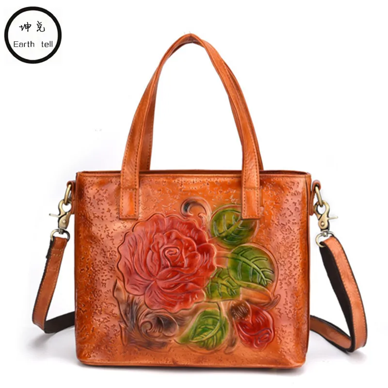 Embossing Genuine Leather Women Handbags High-end Designer Brand Shoulder Crossbody Bag Travel First layer cowhide Tote Bags