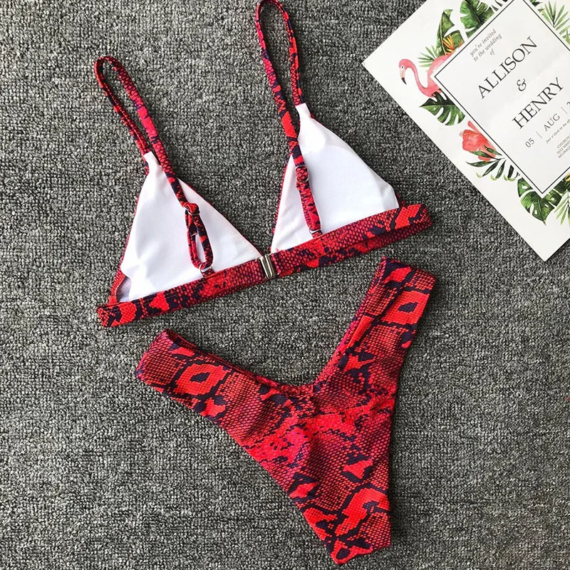 Sexy Snake Print Thong Bikini Women Swimsuit Female Swimwear Two pieces Bikini Set Bather Bathing Suit Swim Lady