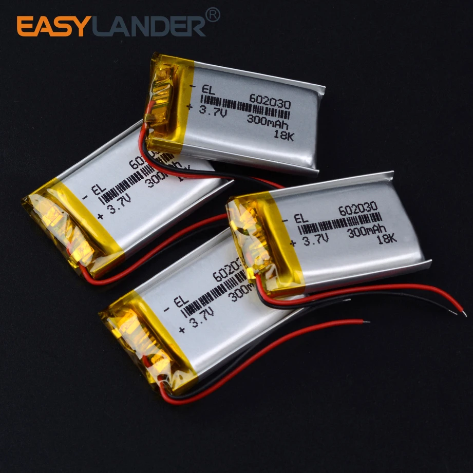 10pcs/Lot 3.7V 300mAh  Rechargeable  li Polymer Li-ion Battery For bluetooth headset  mouse Bracelet  Wrist Watch 602030 062030