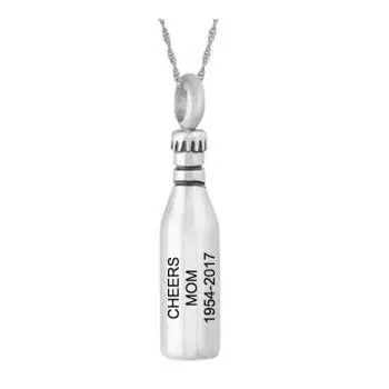 JJ001 Engraveable (Name/Date) CHEERS MOM Stainless Steel Deer Bottle Cremation Urn Necklace For Loved One Ashes