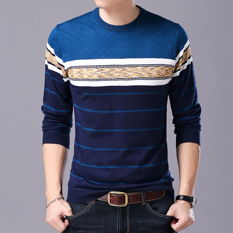 Liseaven Men Sweater O-Neck Casual Striped Sweaters Autumn Winter Brand Mens Pullovers