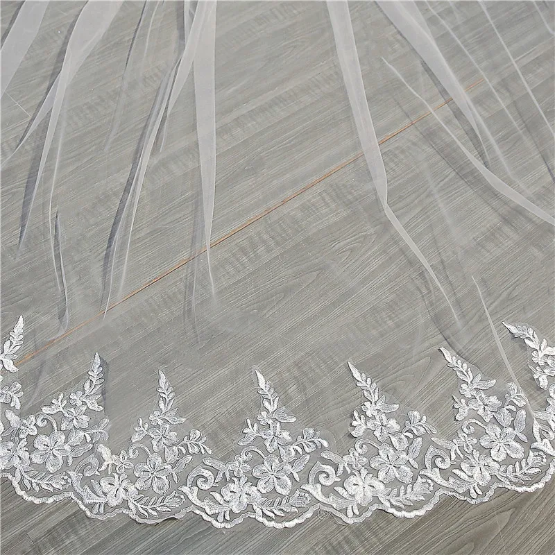 JaneVini 2019 Ngà Tulle Dài Cưới Nhà Thờ Mạng Che Mặt Duy Nhất Lớp Mạng Che Mặt với Comb Ren Appliques Cạnh Phụ Nữ Phụ Kiện Đám Cưới