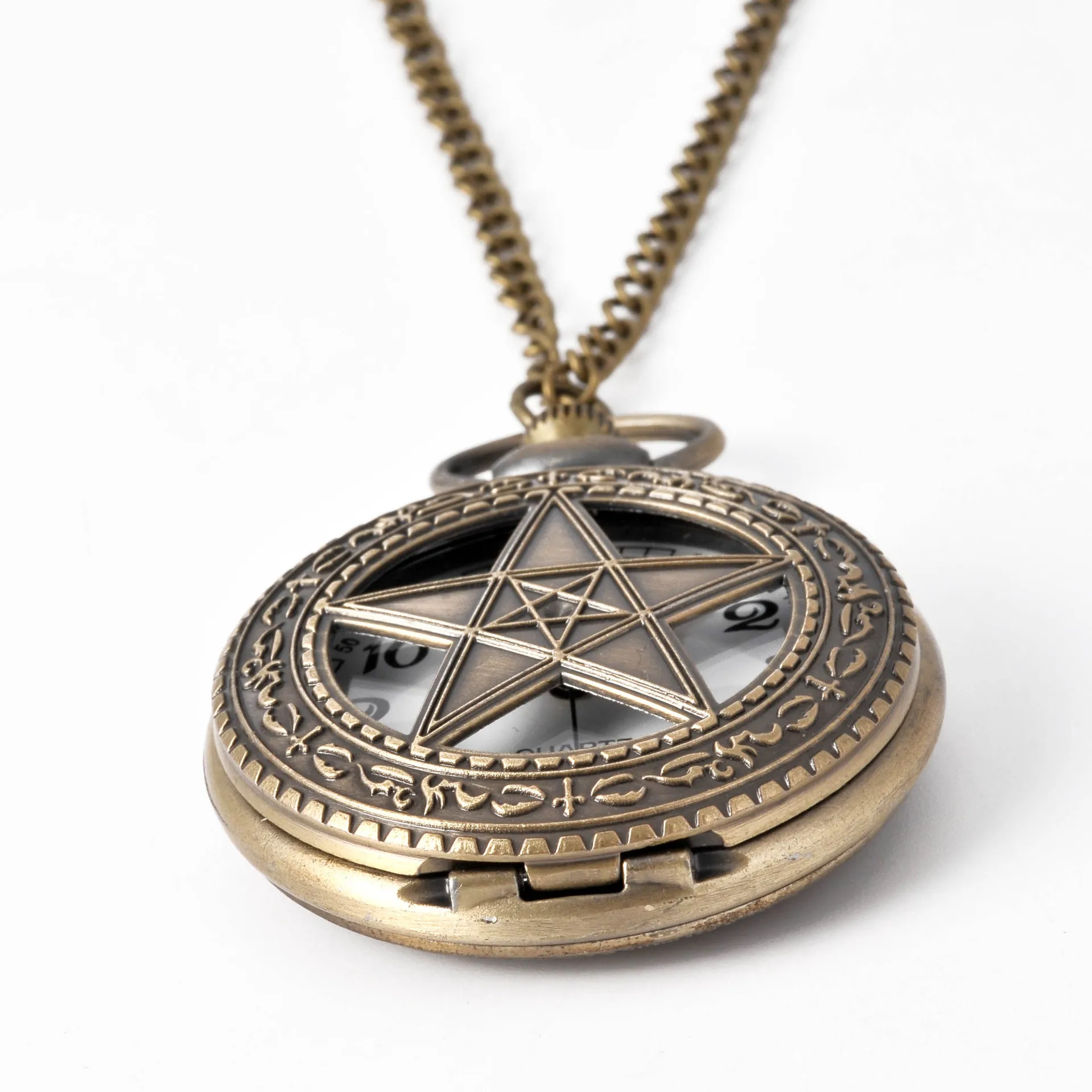Reloj de bolsillo grande de cuarzo y bronce para hombre, mujer y niño, accesorio con perspectiva de vacío continuo, estrella de cinco puntas, 8815