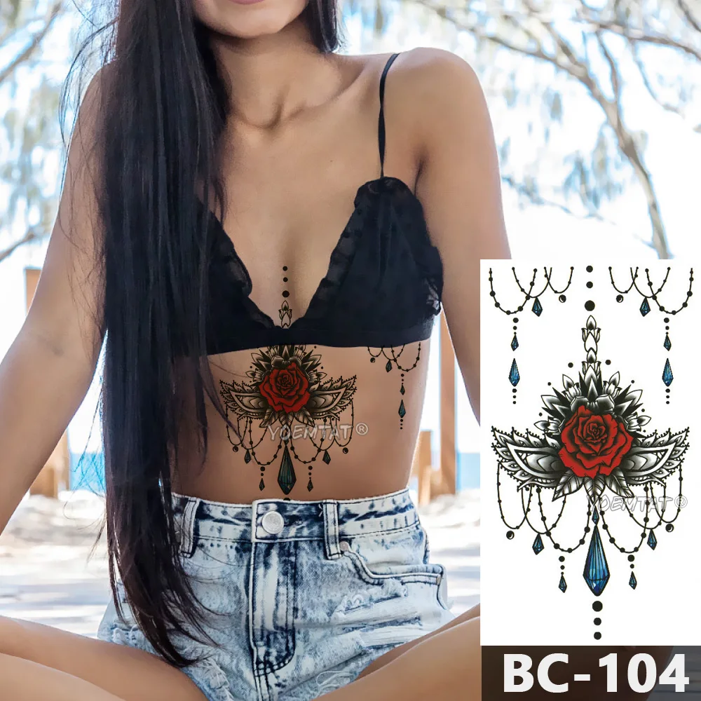 Tatouage Temporaire Imperméable pour Femme, Faux Poitrine, Art Corporel, Bijoux, Dentelle, Totem, Annie Mandala, Taille, Autocollant