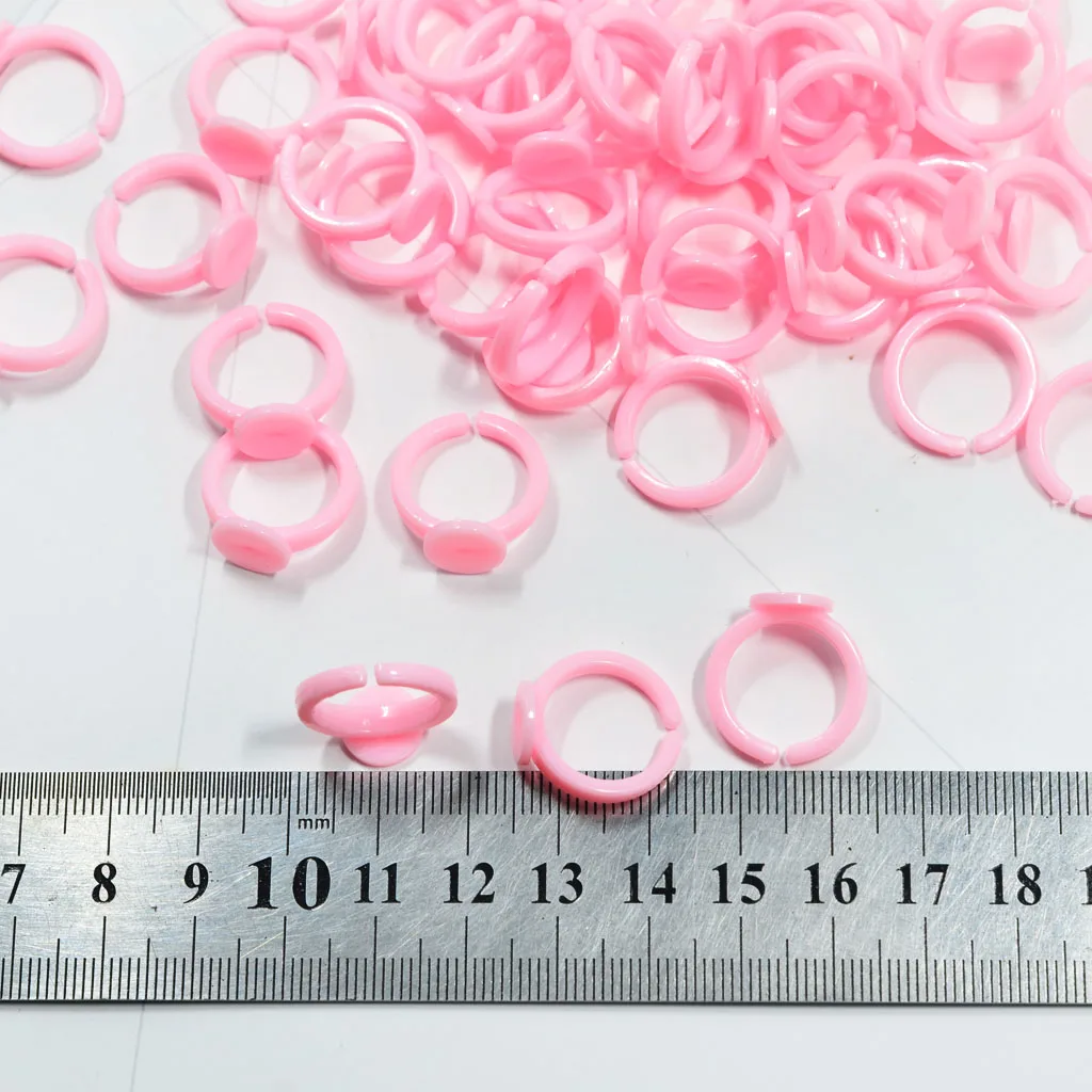 50 Stuks Roze Plastic Verstelbare Kids Ring Base Bevindingen Lijm Op Basis Voor Kinderen