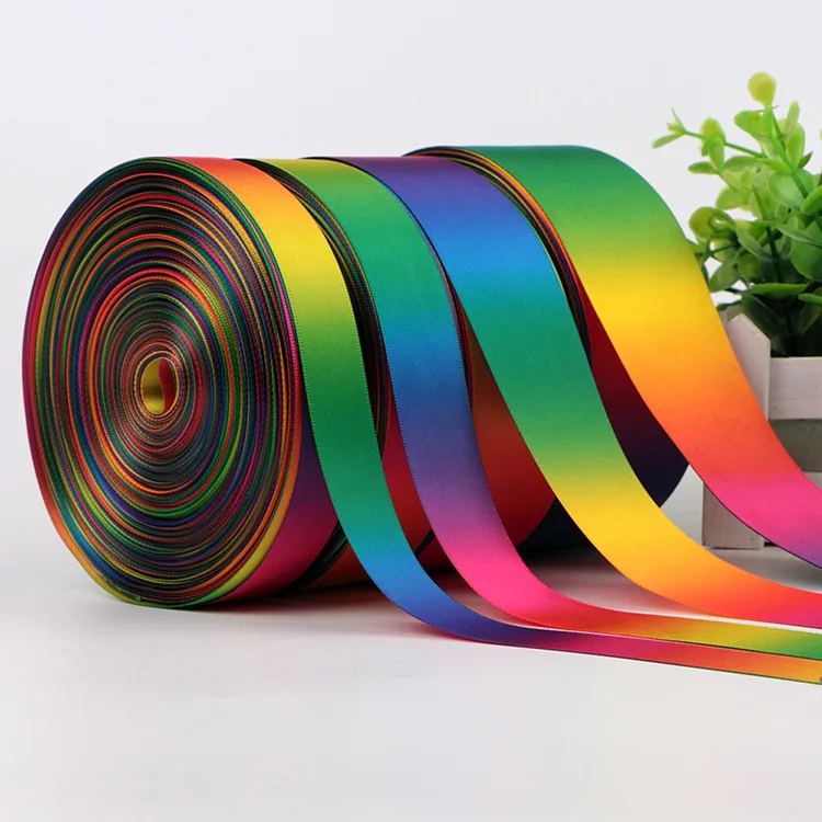 Polyester Double Sided Rainbow Satin Pastel Grosgrain Ribbon DIY Sewing Webbing accessories Gift Wrapping Christmas Party Decor