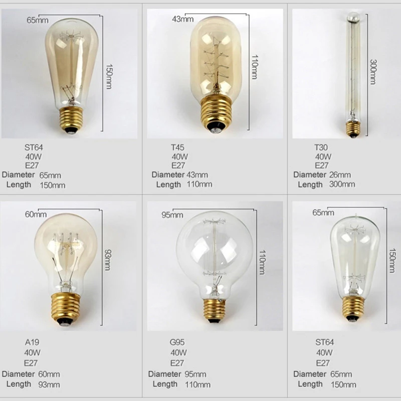 KARWEN Vintage Edison Bulb E27 Retro Lamp 220V 40W Ampoule Incandescent Light A19 ST64 T45 G80 G95 For Home Decor Creative Bulbs