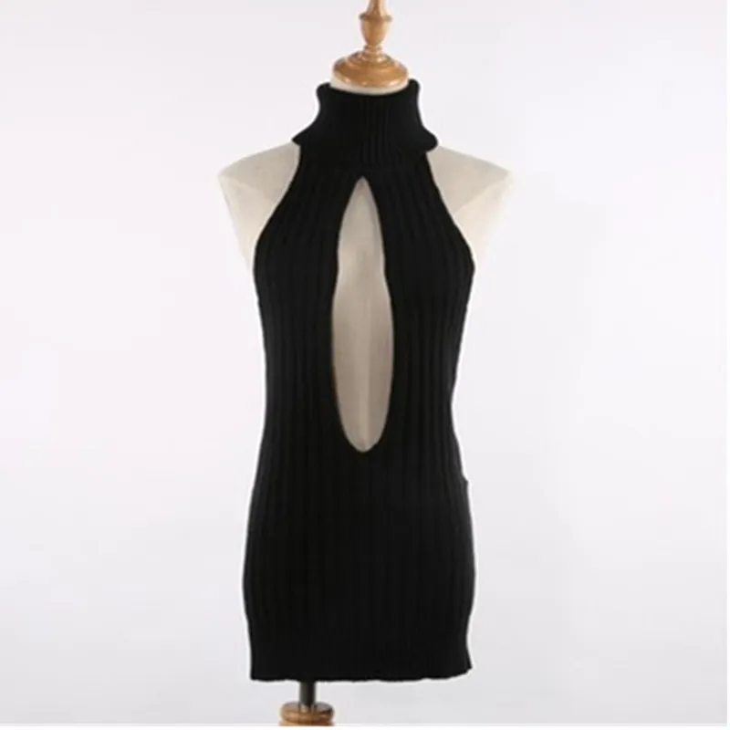 UHYTGF Sexy Backless Virgin Killer Sweater Women Bodysuit Turtleneck Open Chest Hollow Japanes Knit Sweaters Female Pullover 322