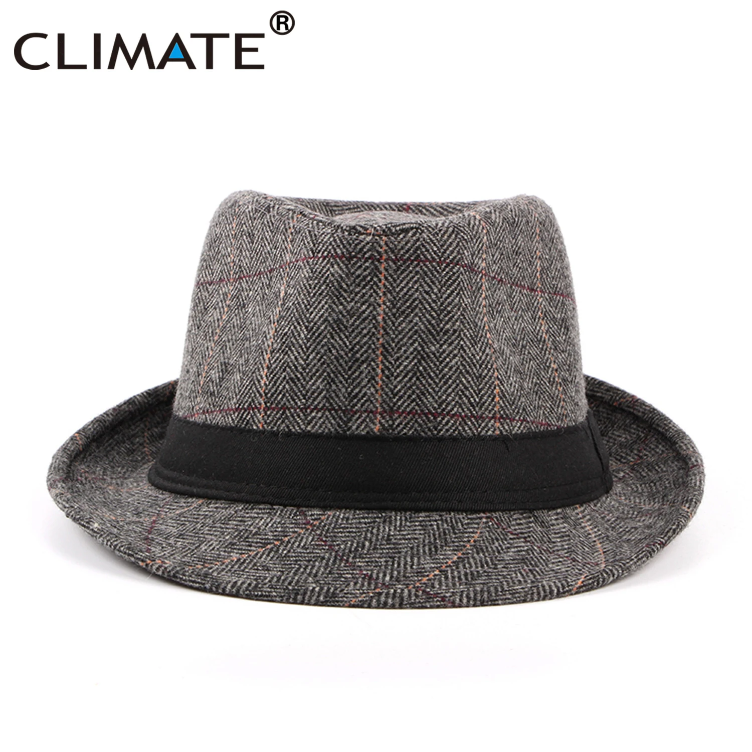 CLIMATE Men Jazz Hat Cap Fedora Plaid Formal Hats for Man Solid Winter Polyester Woolen Fedoras Cap Black Fedora Men Hat Cap