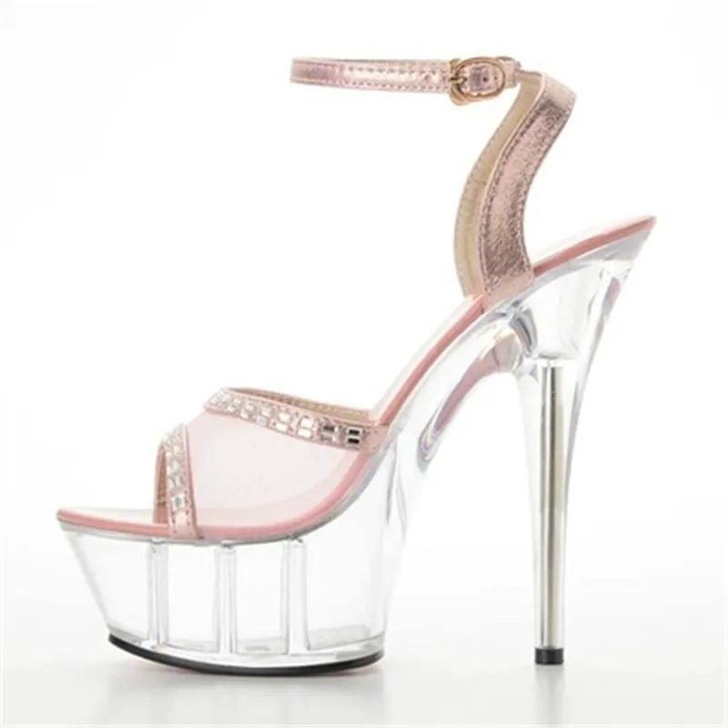 Sexy 15 cm mesh cloth upper high-heeled sandals, stage show pole dancing shoes