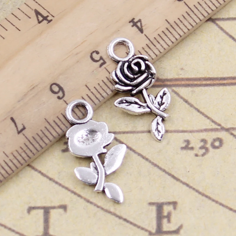 30 sztuk Charms kwiat róży 21x13mm tybetański brąz srebrny kolor zawieszki antyczna biżuteria Making DIY Handmade Craft