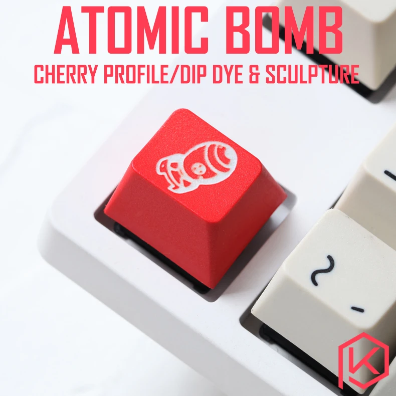 Novelty cherry profile dip dye and sculpture pbt keycap for mechanical keyboards Dye Sub legends atomic red white