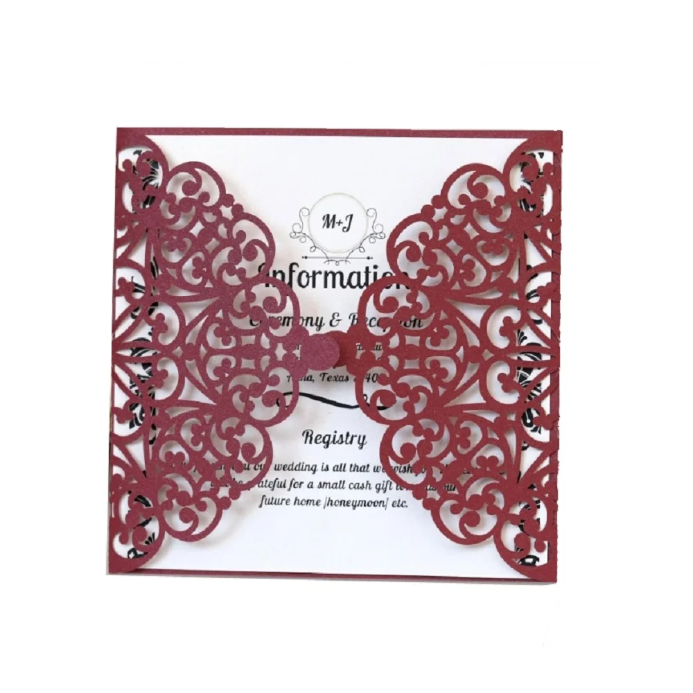 Laser Cut Engagement Wedding Invitation Cards, Hollow Lace, Business, Birthday, Christmas Greeting Cards，50Pcs