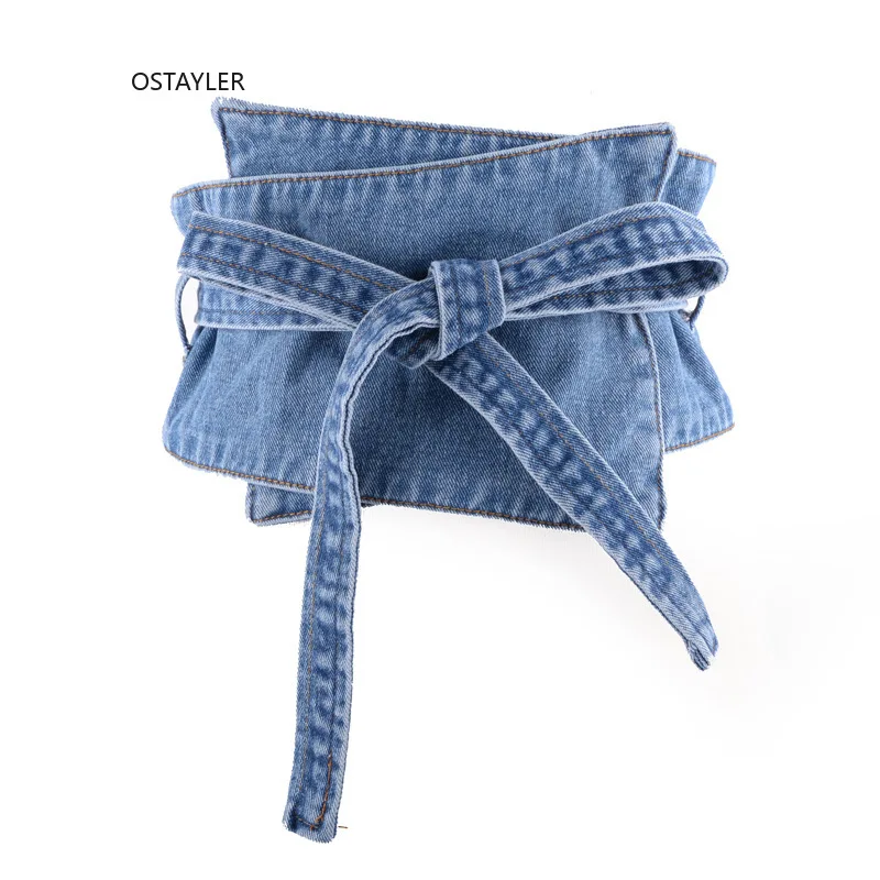 

2019 Brand Denim Fabric Women Sim Corset Belts Bandage Bowler Wide Waist Belts Vintage Washed Jean Ladies Dress Belt Cummerbund