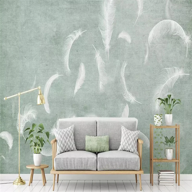 Decorative wallpaper Modern simple style white feather background wall