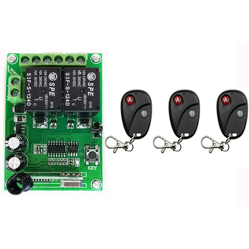 Système de commutateur d'éclairage sans fil, télécommande RF DC24V 2CH relais émetteur récepteur 2CH, maison intelligente, porte/lampe/fenêtre de Garage