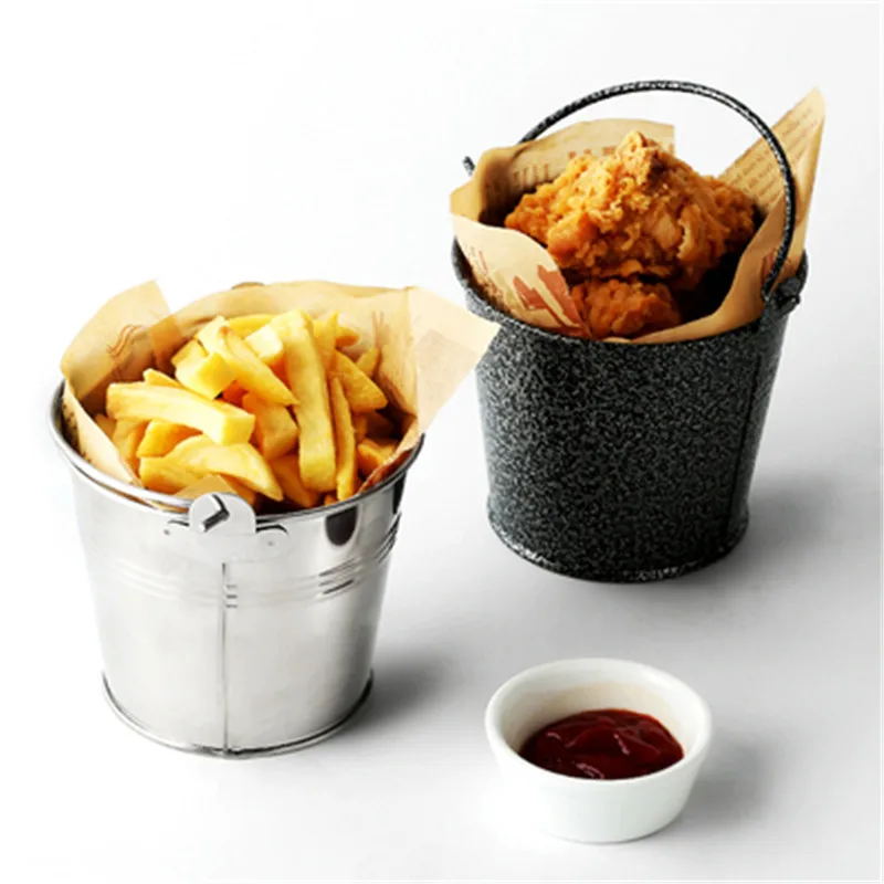 American stainless steel mini fries bucket creative restaurant cafe snack bar fried chicken bucket fries beer ice bucket