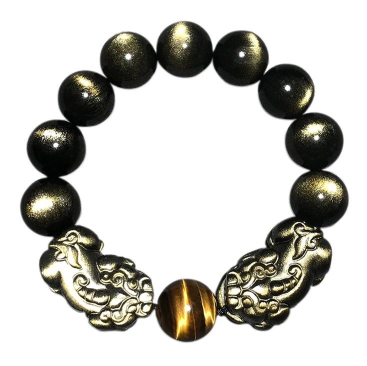 Fengshui Wealth Pixiu Bracelet Oriental Lucky Animal Double Pixiu Bracelet Obsidian Piyao Beaded Bracelet Good Luck Jewelry Gift