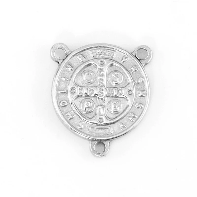 

Diy 3 holes coin Catholic church Saint Benedict of Nursia Exorcism tags round connector for Necklace stainless steel 50pcs