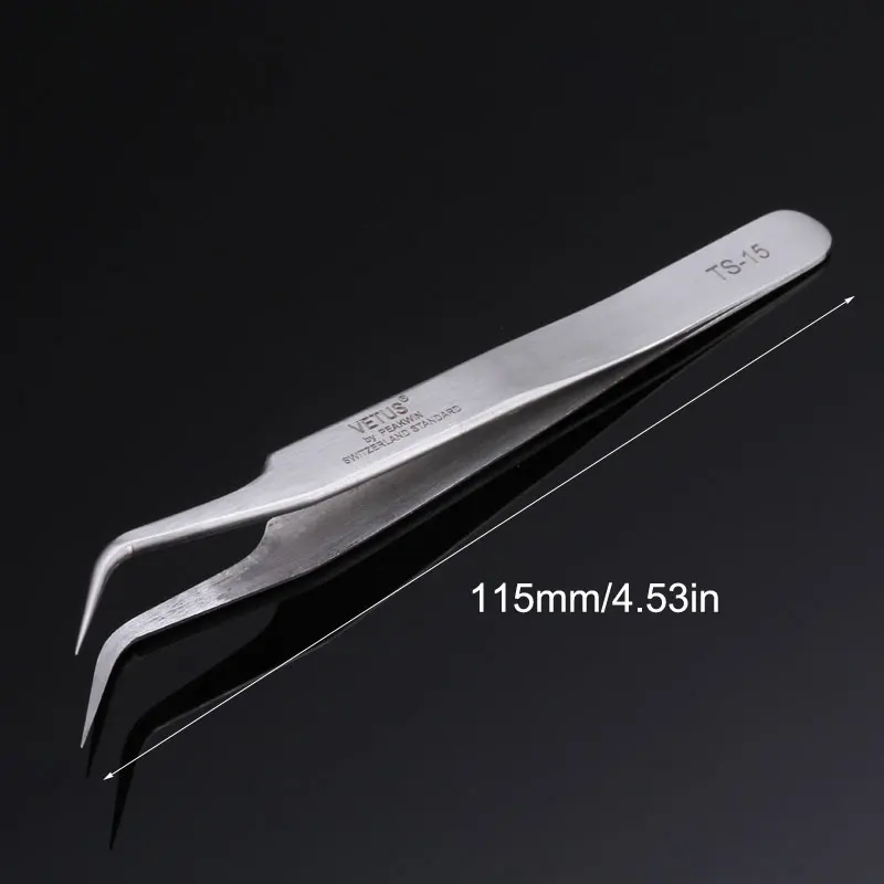 Stainless Steel Precision Tweezers VETUS TS-15 Pinzas Curved Tweezers Herramientas Electrician Repair Tools