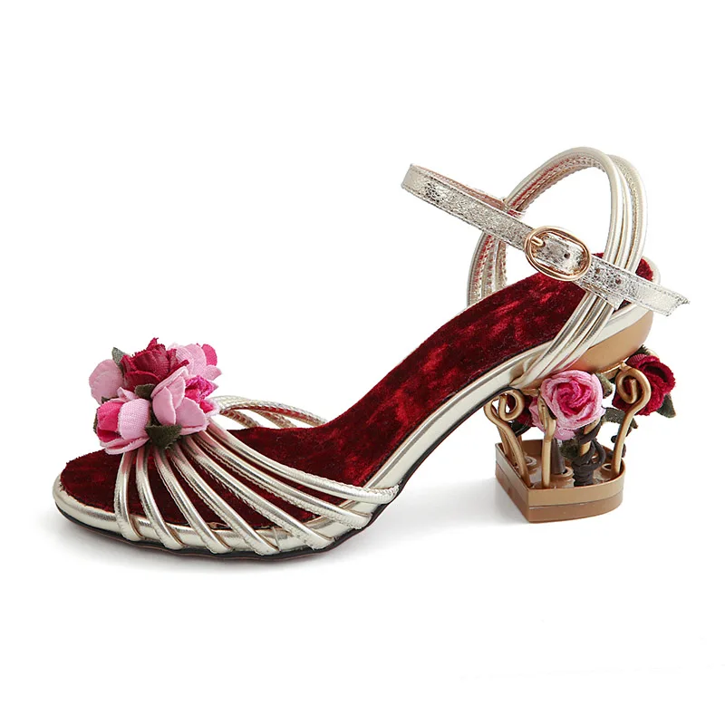 Phoentin flower golden women sandals 2023 birdcage strange heels ankle strap buckle ladies sandal mixed color woman shoes FT335