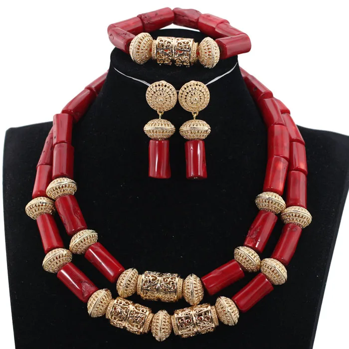 Coral Beads Jewelry Set Splendid  Nigerian Wedding Dubai Gold African Bridal Jewelry Sets for Women Free ShippingABH428