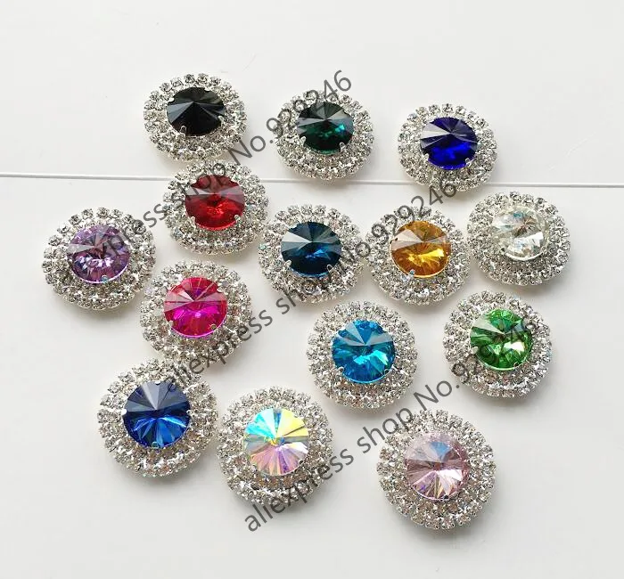 5pcs/lot 32mm red blue green yellow black white glass crystal rhinestone decorative button garment accessory crystal applique