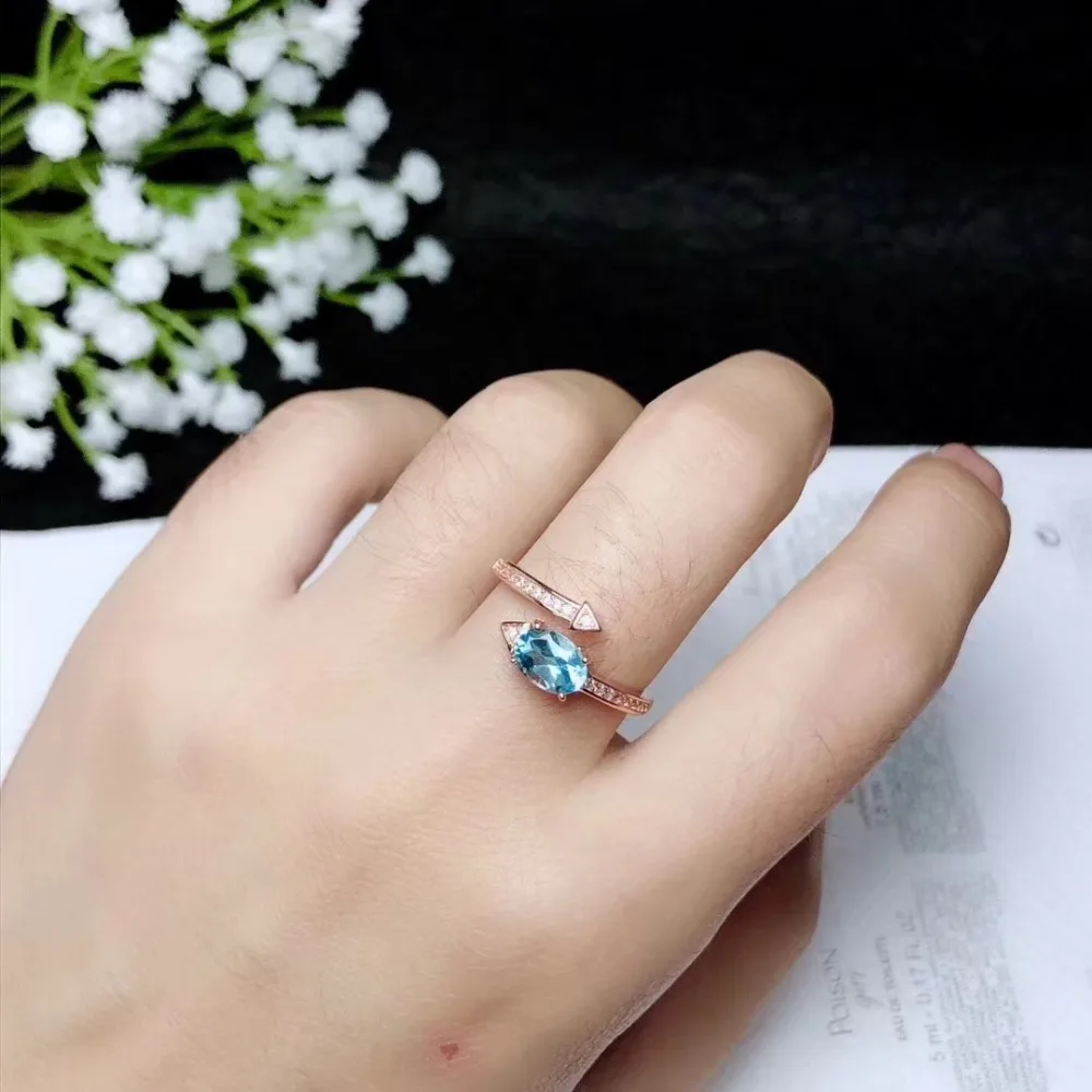 Blue Topaz Cincin Natural Natural Blue Topaz Cincin 925 Sterling Silver untuk Pria atau Wanita Cincin 5 & 7 Batu Permata