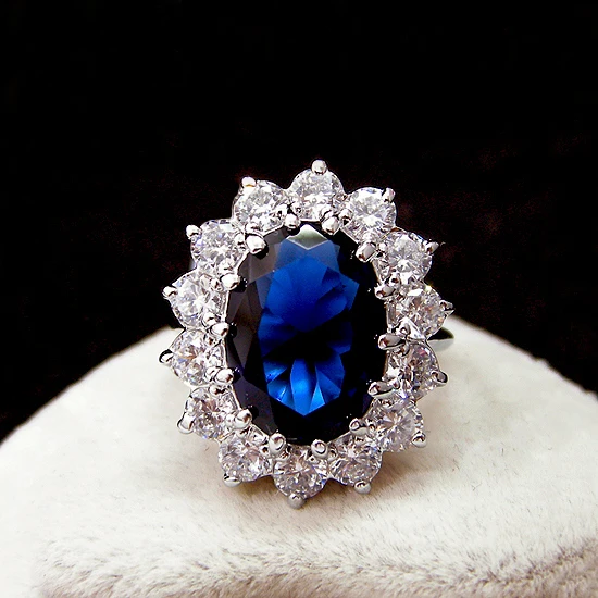 Fashion White Gold Color Princess Kate Blue Cubic zircon Crystal Diana\'s Ring Wedding Engagement Luxury Women Jewelry