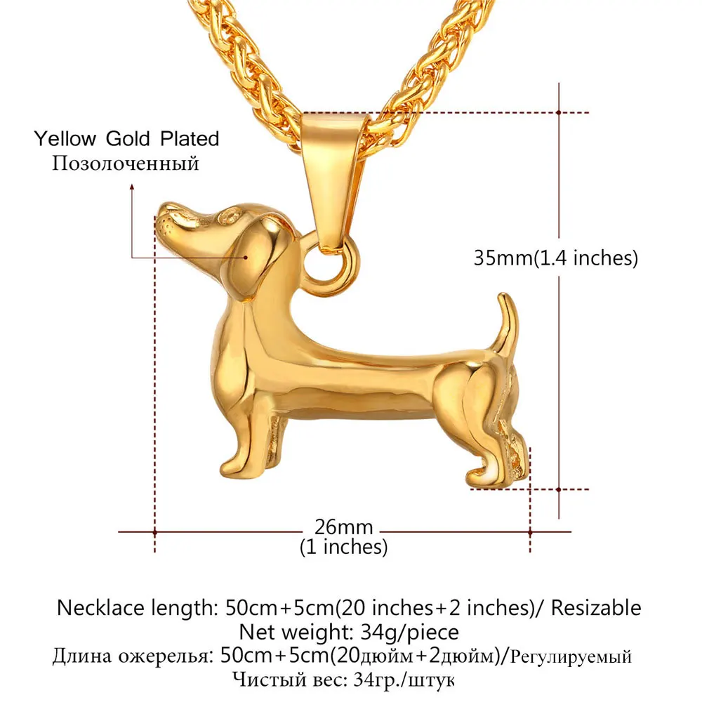 U7 Cute Dog Necklace Gold Silver Color Lovely Dachshund Pet Animal Jewelry Stainless Steel Best Gift for Dog Person Unisex