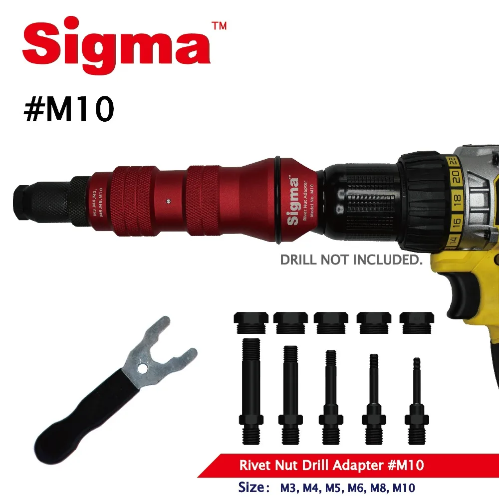 Imagem -03 - Sigma M10 Adaptador de Broca Porca Rebite Rosqueado Resistente sem Fio ou Elétrica Ferramenta Elétrica Acessório Alternativa Pistola Porca Rebite ar