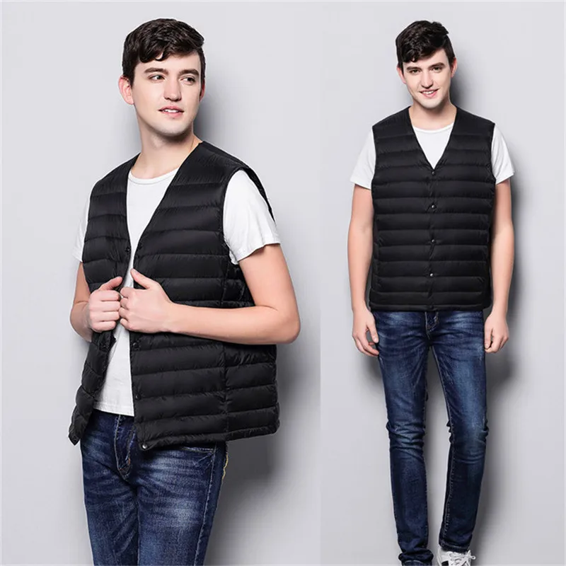 Sanishroly Autumn Winter Men's White Duck Down Vest Coat Male Slim Sleeveless Waistcoat Jacket Short Outwear Plus Size 3XL SE363