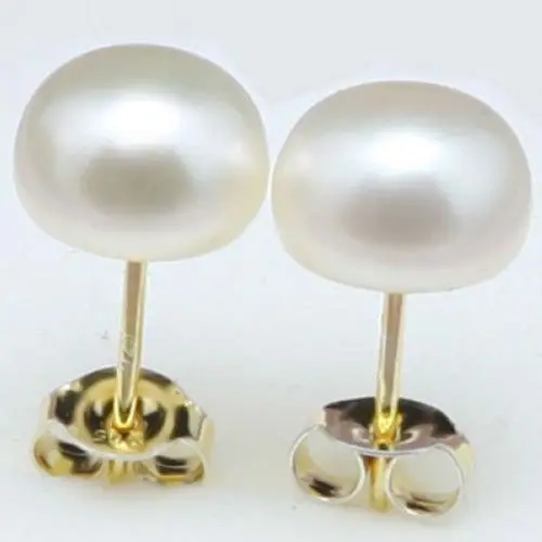 New 8-9mm White Akoya Button Pearl Earrings Christmas