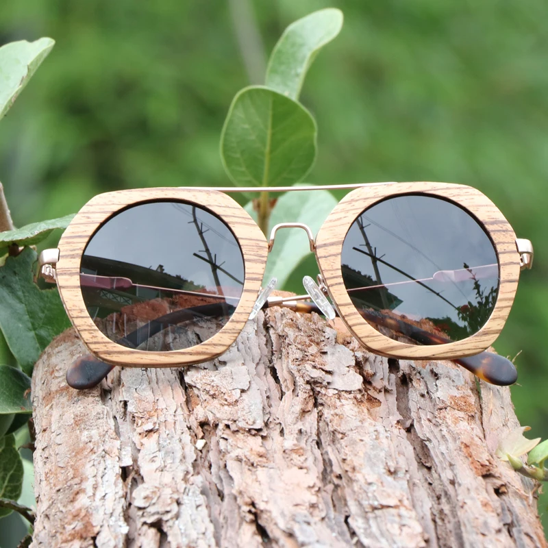 AN SWALLOW Luxury Retro Sunglasses Women Polarized Uv400 High Quality Natural Handmade Zebra Wooden Sun glasses For Men