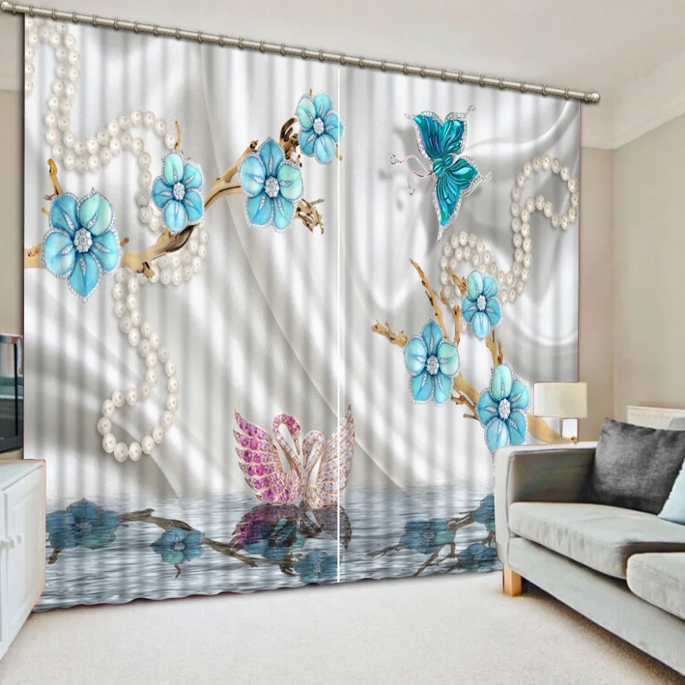 ready made curtains 3d curtains Jewelry flowers Living room bedroom window curtain Window decoration sound proof curtain