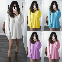 Winter Sweater Women Round O-Neck Loose Knitted Warm Pullover Knit Sweater Large Size Loose Long Sleeves Women Tops Bottom