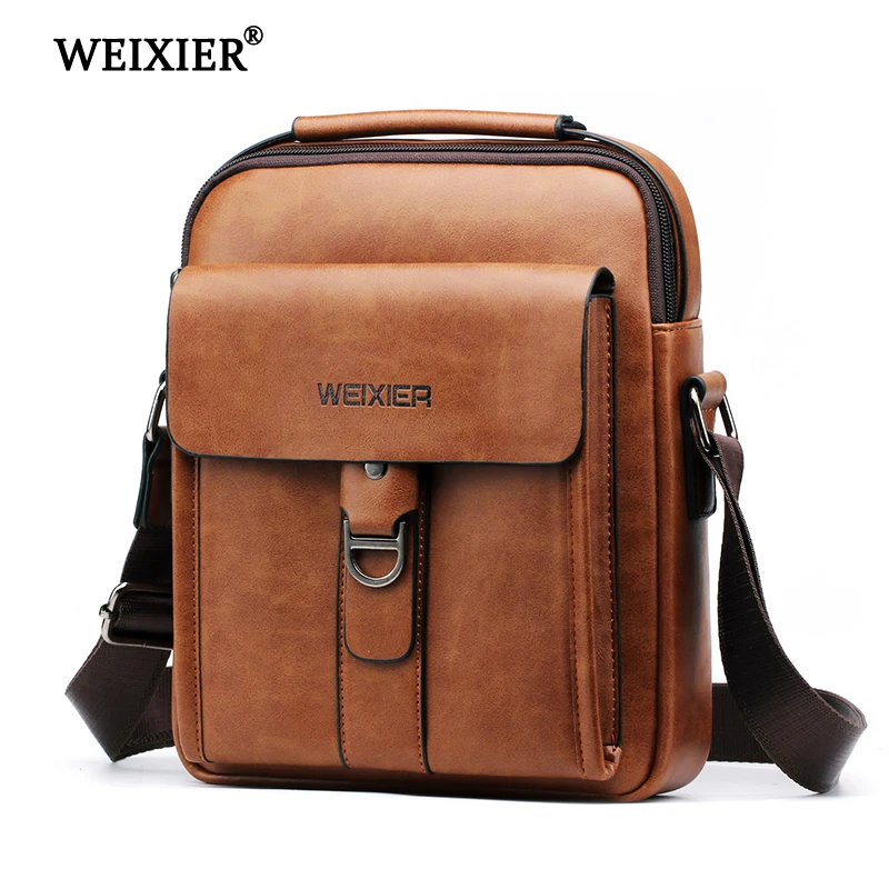 WEIXIER  Bags  PU Leather Men Designer High Quality New Fashion Shoulder Bag Casual Zipper Large-capacity hand Bags