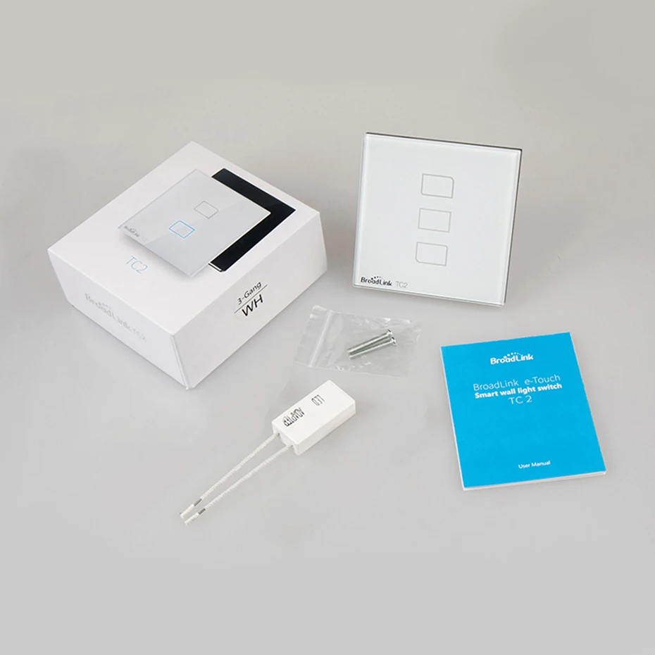 Broadlink TC2 1/2/3 Gang-EU Standard Light Switch Modern Design White Touch Panel Wifi Wireless Smart Control Via RM4 Pro