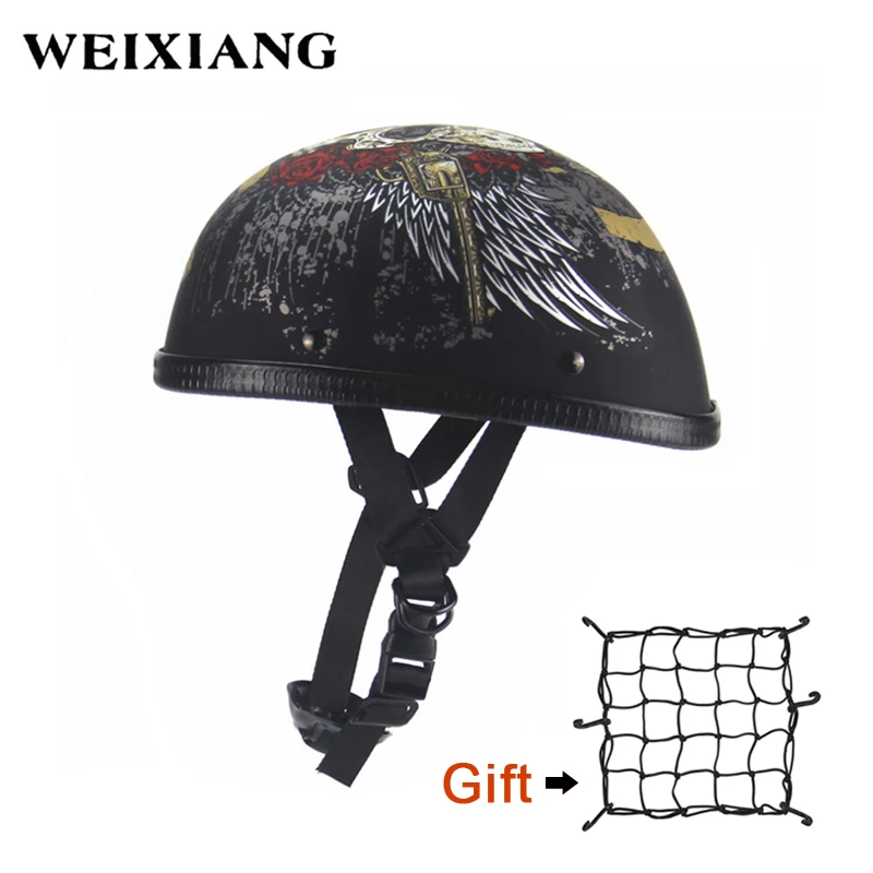 

Motorcycle Half Helmet With Skull Gun Summer Scoop Burning Skull Cap Flat Novelty Helmet For Harley Helmet Net Free Send